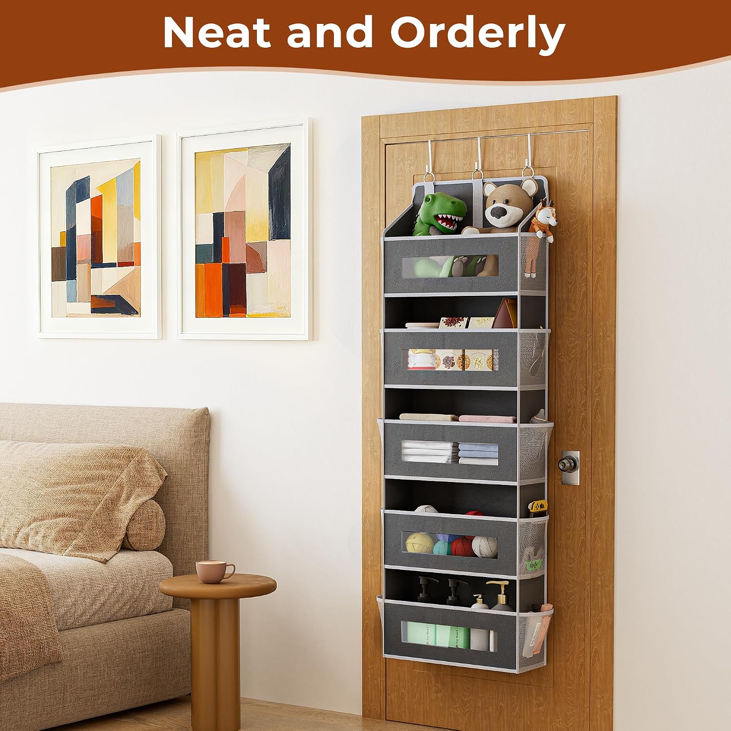 Aldernest 2 Pack 5 Tier Over the Door Organizer for Bathroom, Bedroom, Pantry, Grey, 3.3 pounds