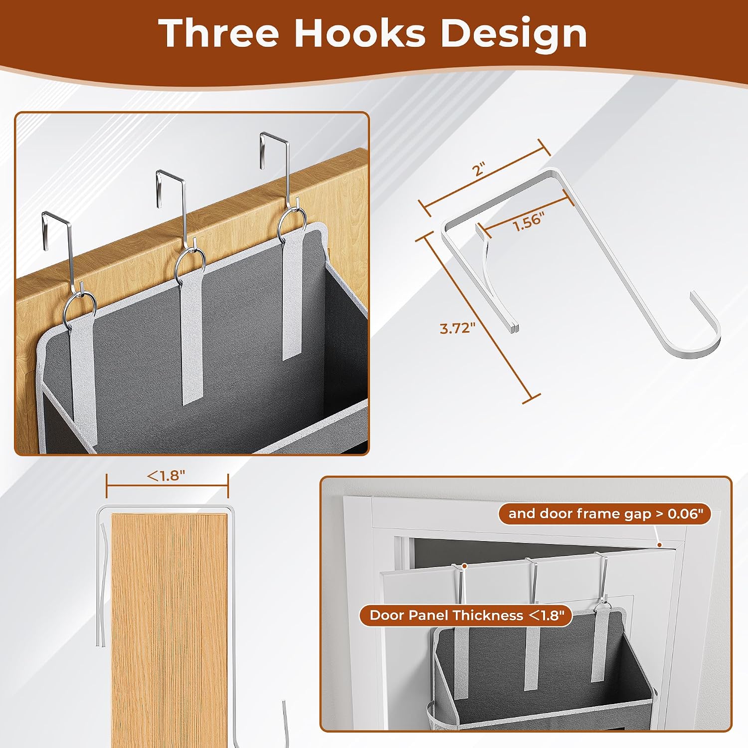 Aldernest 2 Pack 5 Tier Over the Door Organizer for Bathroom, Bedroom, Pantry, Grey, 3.3 pounds