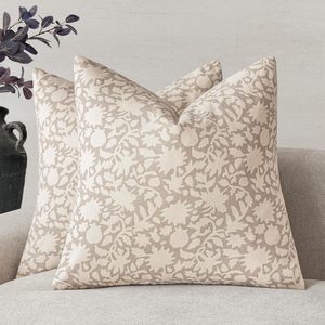 VelloHome Set of 2 Decorative Neutral Floral Throw Pillow Covers Accent Farmhouse Cushion Covers Boho Vintage Pillowcase for Couch Sofa Bedroom Living