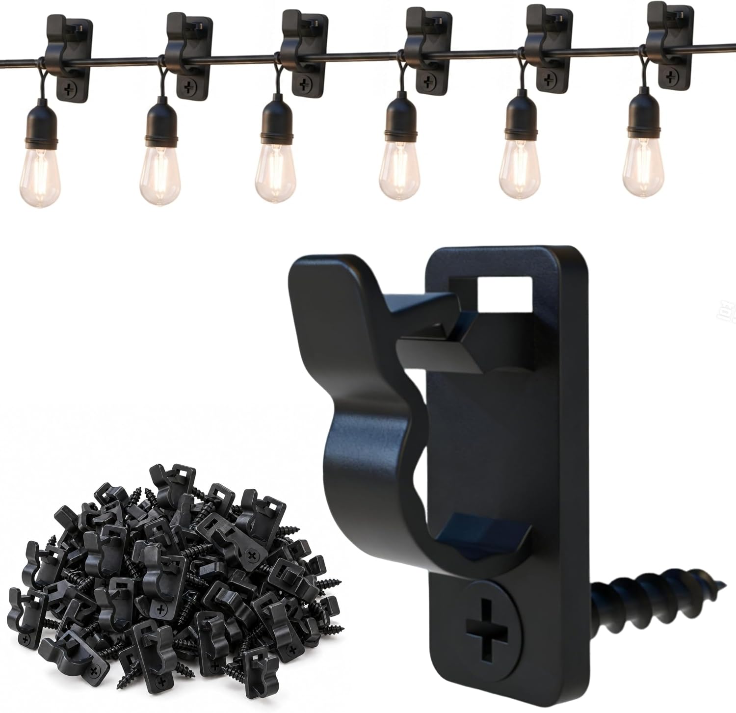 LumeraHome 80Pack Outdoor String Light Clips Screw-in Hooks, 9.6 ounces, Black