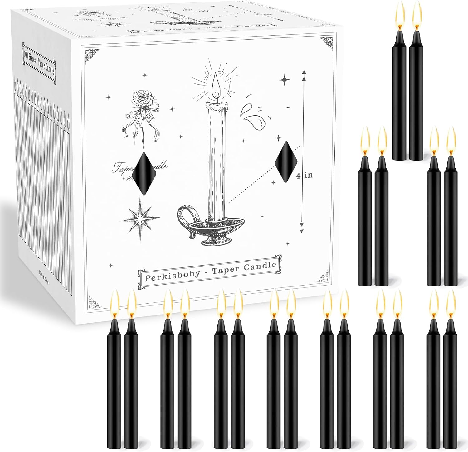 Ashenby 100 Pack Black Spell Chime Candles, 4 Inch Small Taper Candles for Rituals, 2 pounds