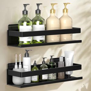 Aldernest Aluminum Shower Caddy 2-Layers No Drill Shower Shelves, 2-Piece Set (11.8in, 2 Layers), Black