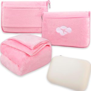 Ashenby Blanket Pillow for Airplane Travel Essentials -3 In 1 Plane Travel Set Pink, 0.9 kg, Medium