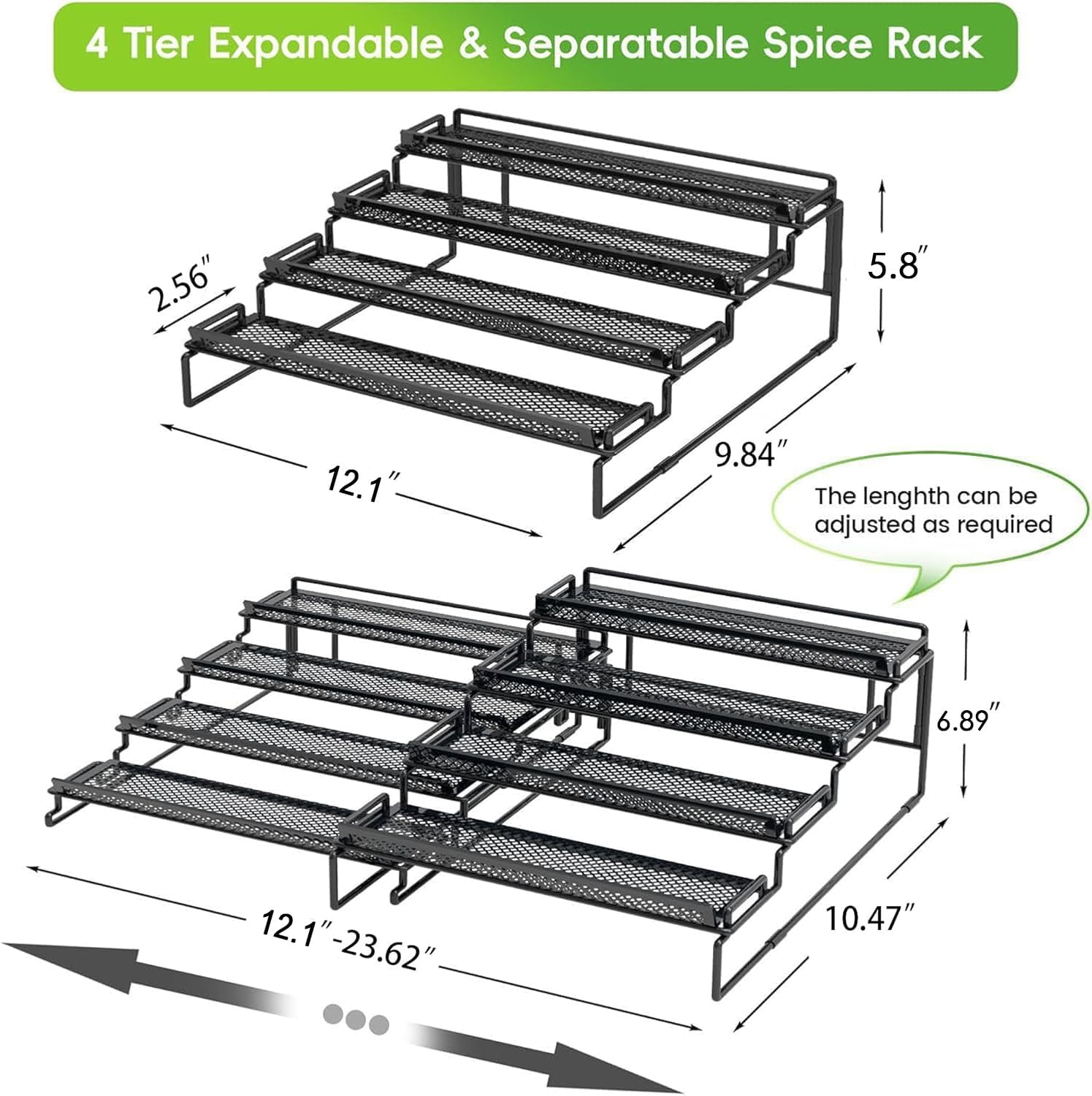 Aldernest 2 Pack Spice Rack Organizer for Cabinet, Black