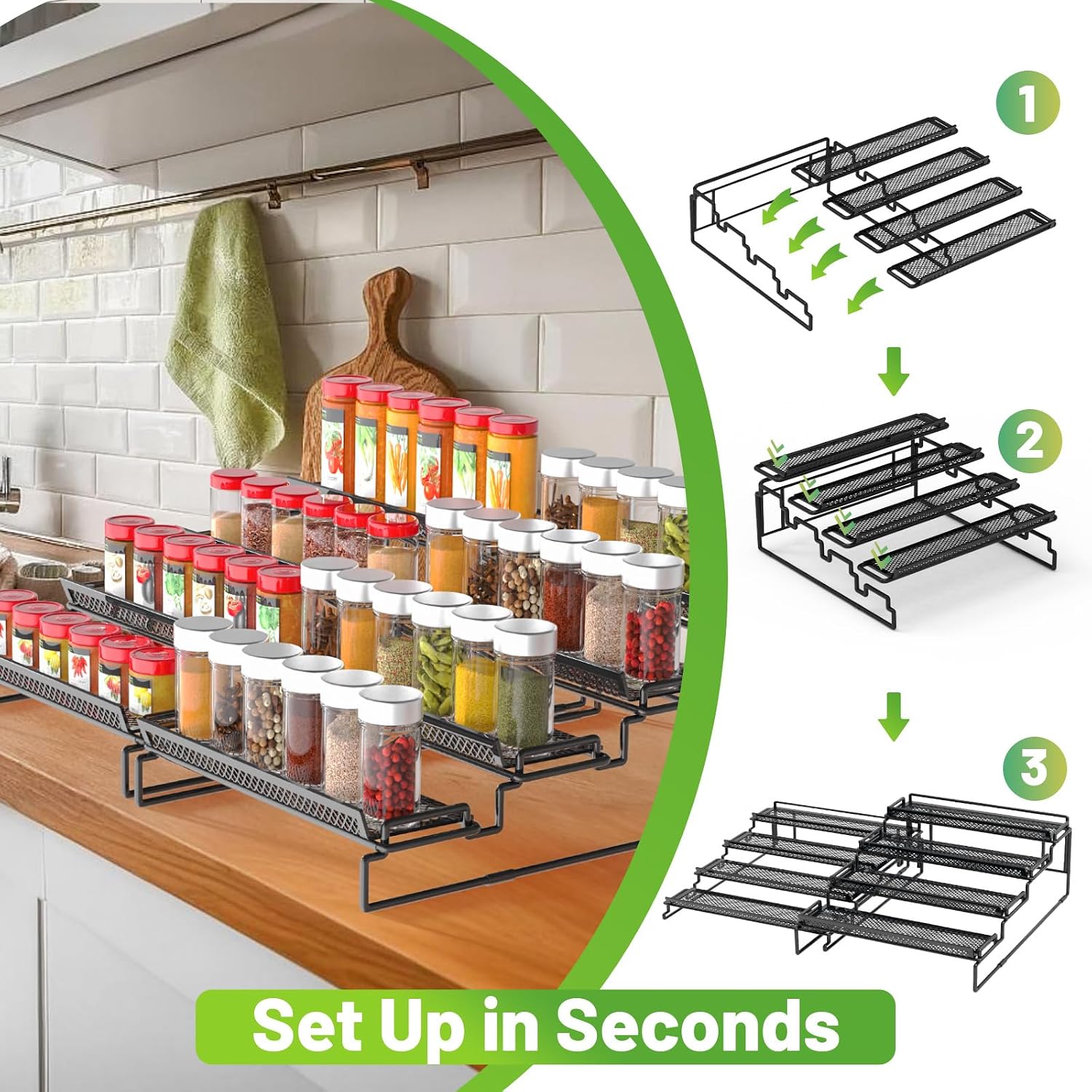 Aldernest 2 Pack Spice Rack Organizer for Cabinet, Black