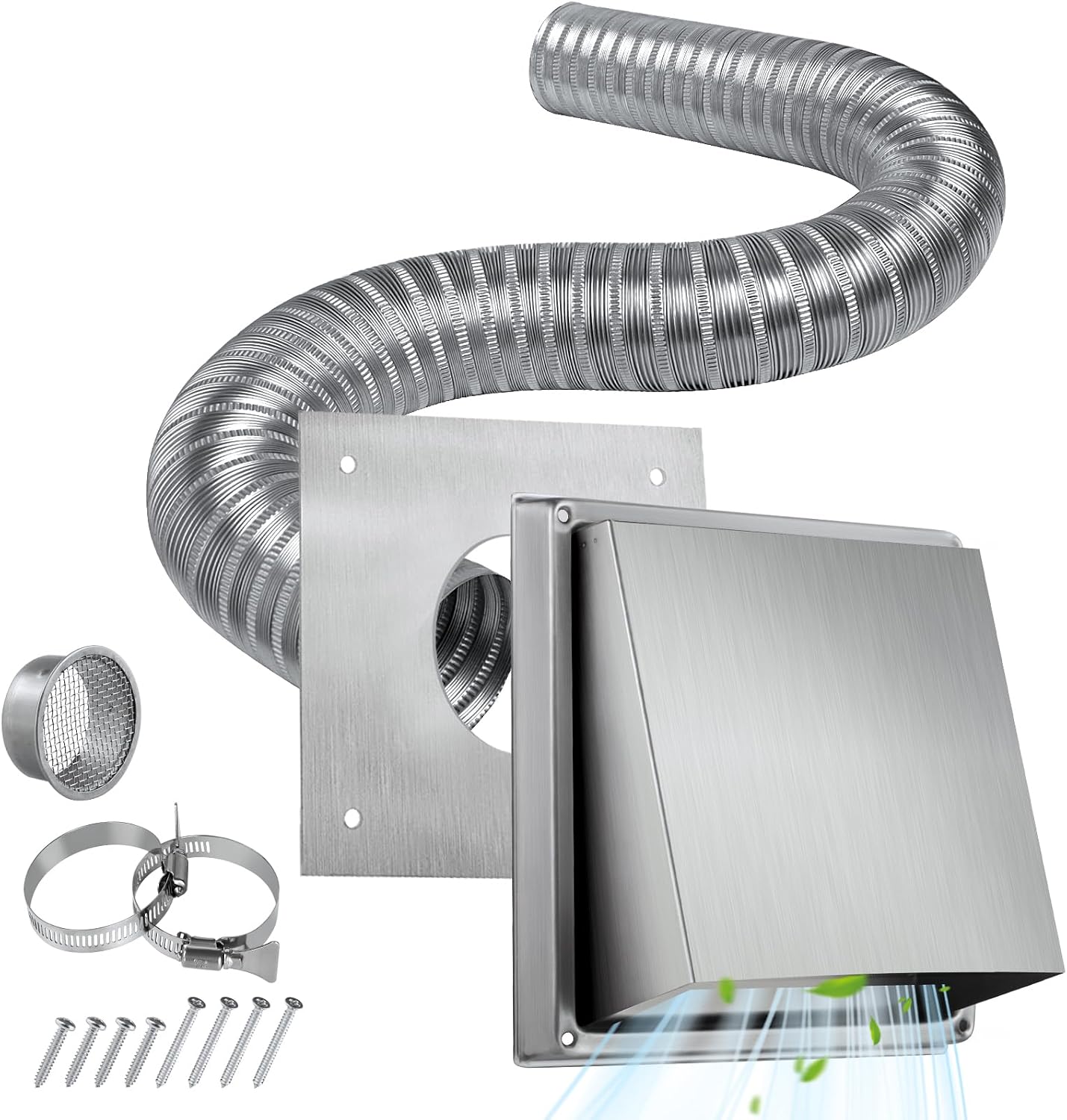 Aldernest Pellet Stove Fresh Air Intake Kit, 2" Outside Cold Air Kit for Pellet Stove, 1.96 pounds, Silver