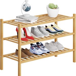 Birchmont 3 Tier Bamboo Shoe Rack Storage Organizer for Closet, 2.4 pounds, Natural