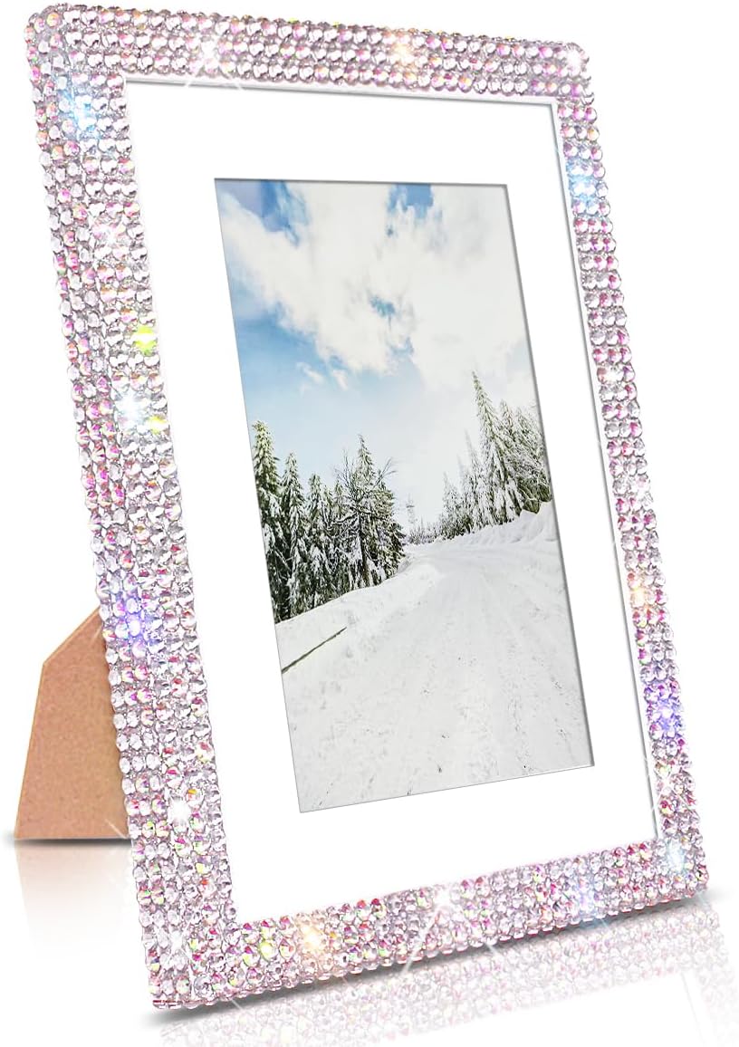 Aldernest 8x10 Bling Picture Frame, Display Pictures 5x7 with Mat or 8x10 Without Mat, 0.45 kg, bling silver