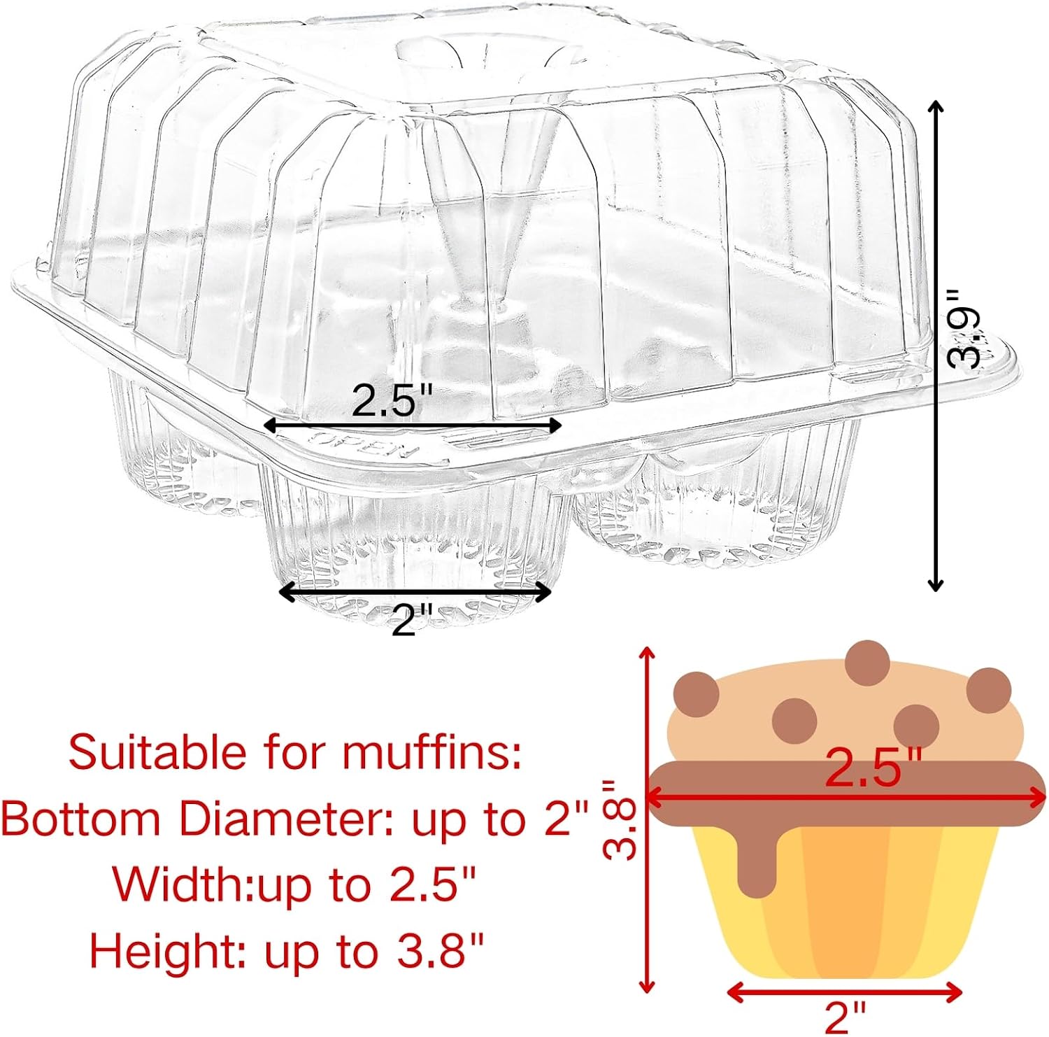 Aldernest 50 Pack Clear Cupcake Box, 0.93 kg, 6.5x 6.7x 3.9 inches