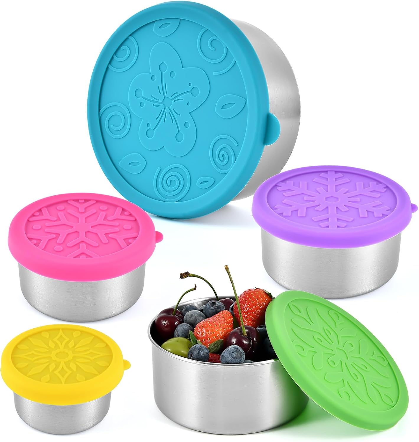 Ashenby 304 Stainless Steel Snack Containers with Lids, 5-Pack (3 oz, 6 oz, 13 oz, 21 oz, 32 oz)