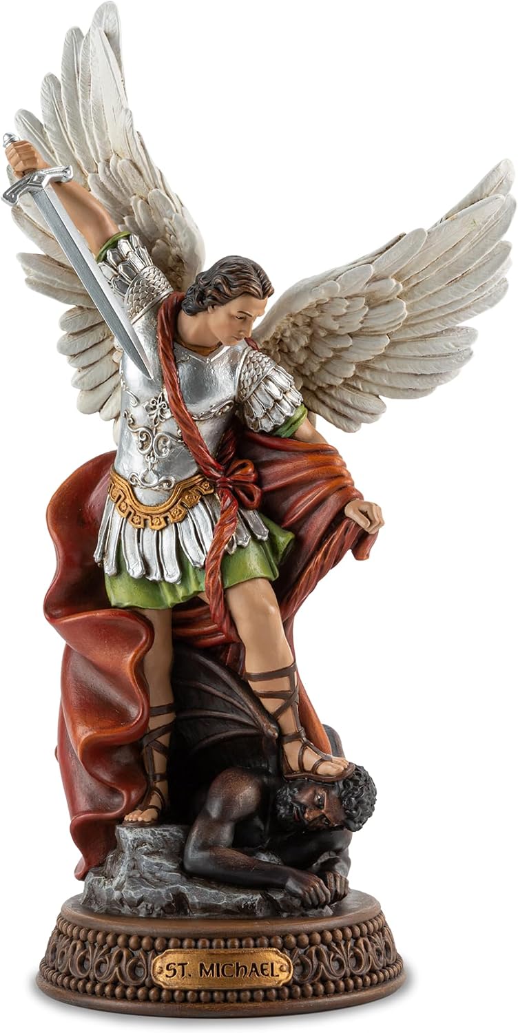 NestlyCo St Michael the Archangel Statue, 12 Inch San Miguel Arcangel, Full Color