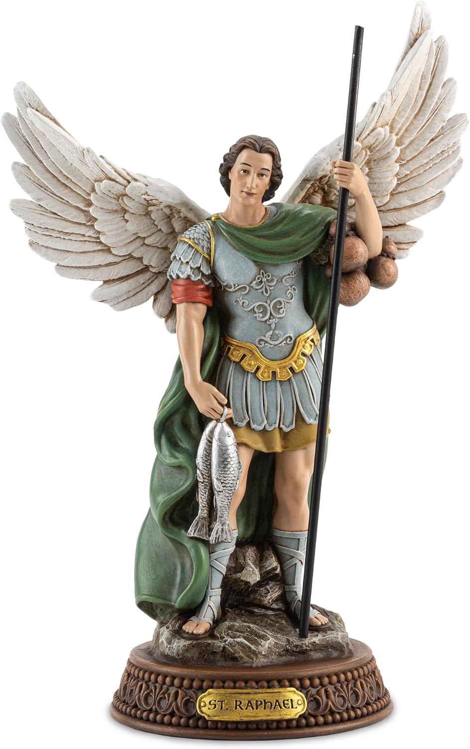 NestlyCo 10.2"H Saint Raphael Statue Painted in Full Color, 0.77 kg