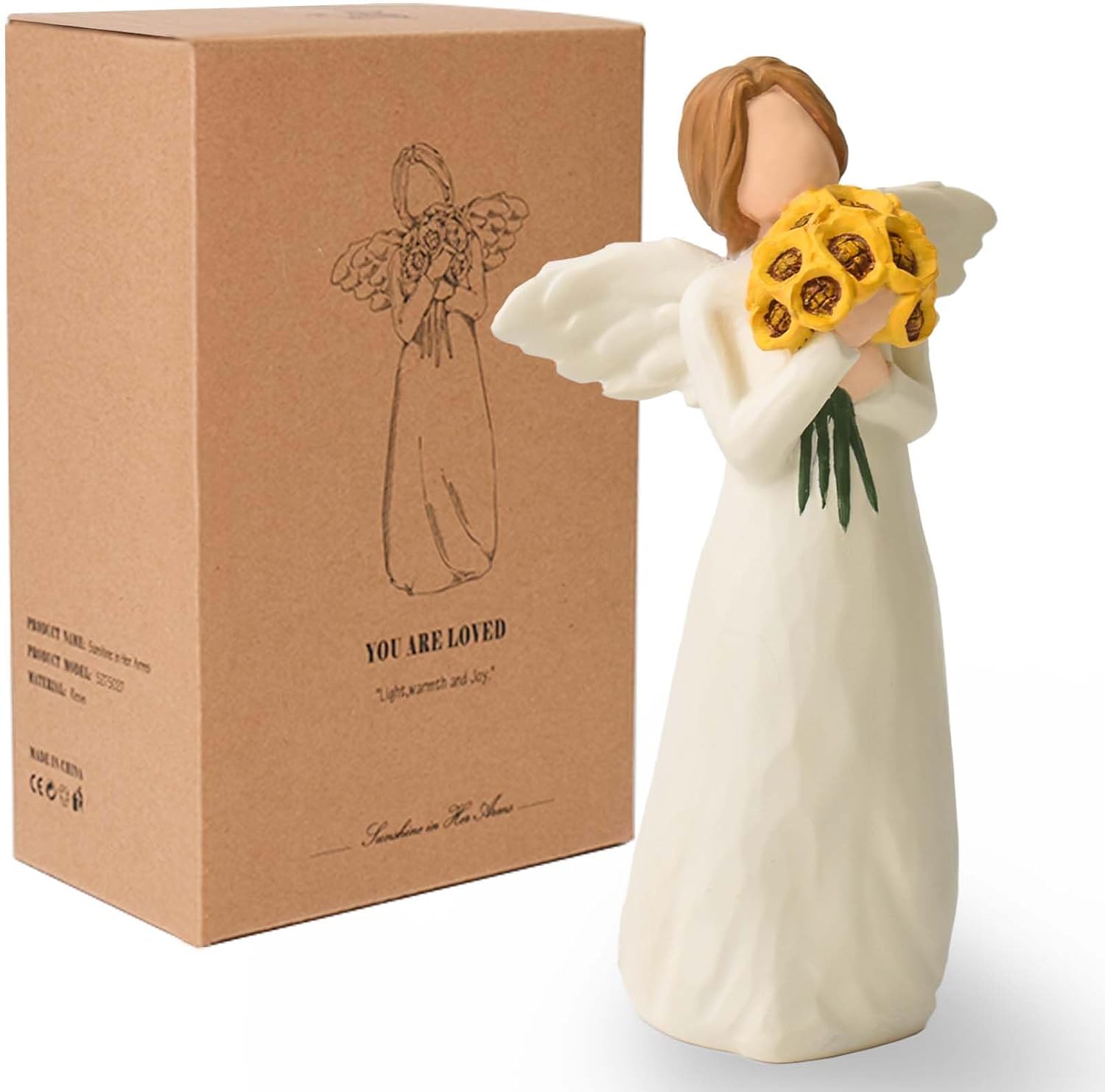 Cedarmoss Sunflower Gifts for Women, Guardian Angel Statue Holding Sunflower Figurine, 250 g, White