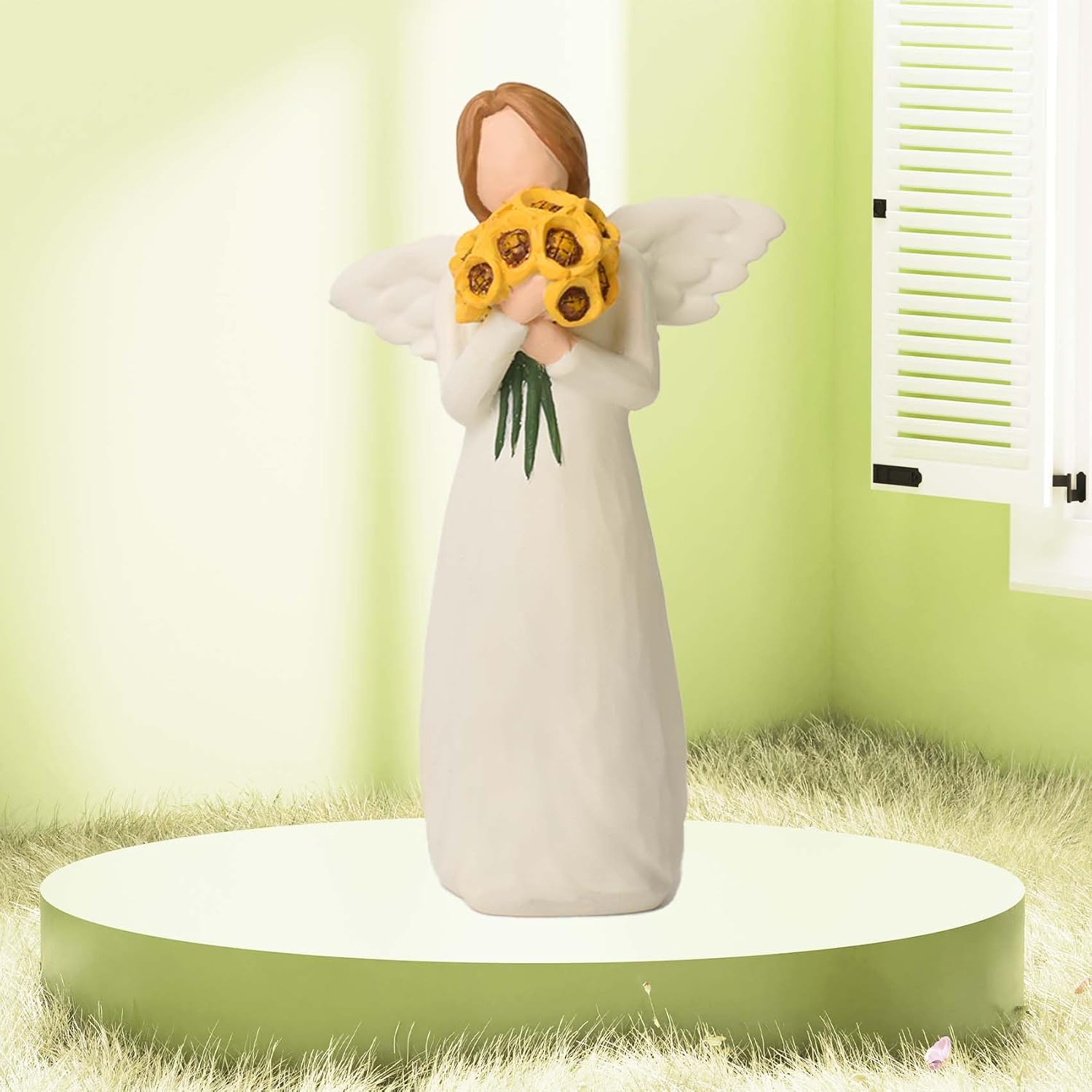Cedarmoss Sunflower Gifts for Women, Guardian Angel Statue Holding Sunflower Figurine, 250 g, White