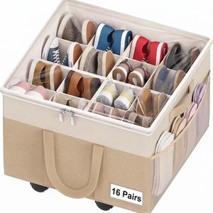 Tanglewick Large Shoe Organizer for Closet, 16 Pairs Shoe Storage Box Beige