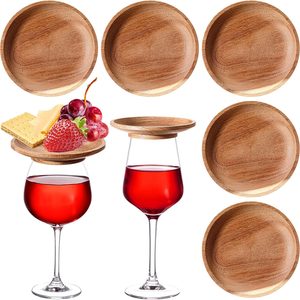 Ashenby 8 Pcs 4" Acacia Wood Wine Glass Charcuterie Topper to Keep Bugs out, 12.96 ounces, Small, Brown