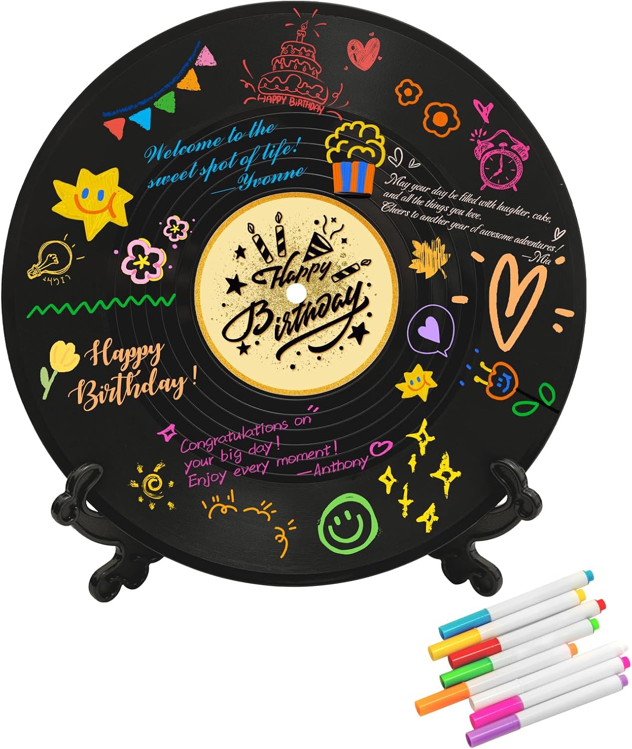 Aldernest Vinyl Record Happy Birthday Decorations Guest Book Alternatives, 4.2 ounces