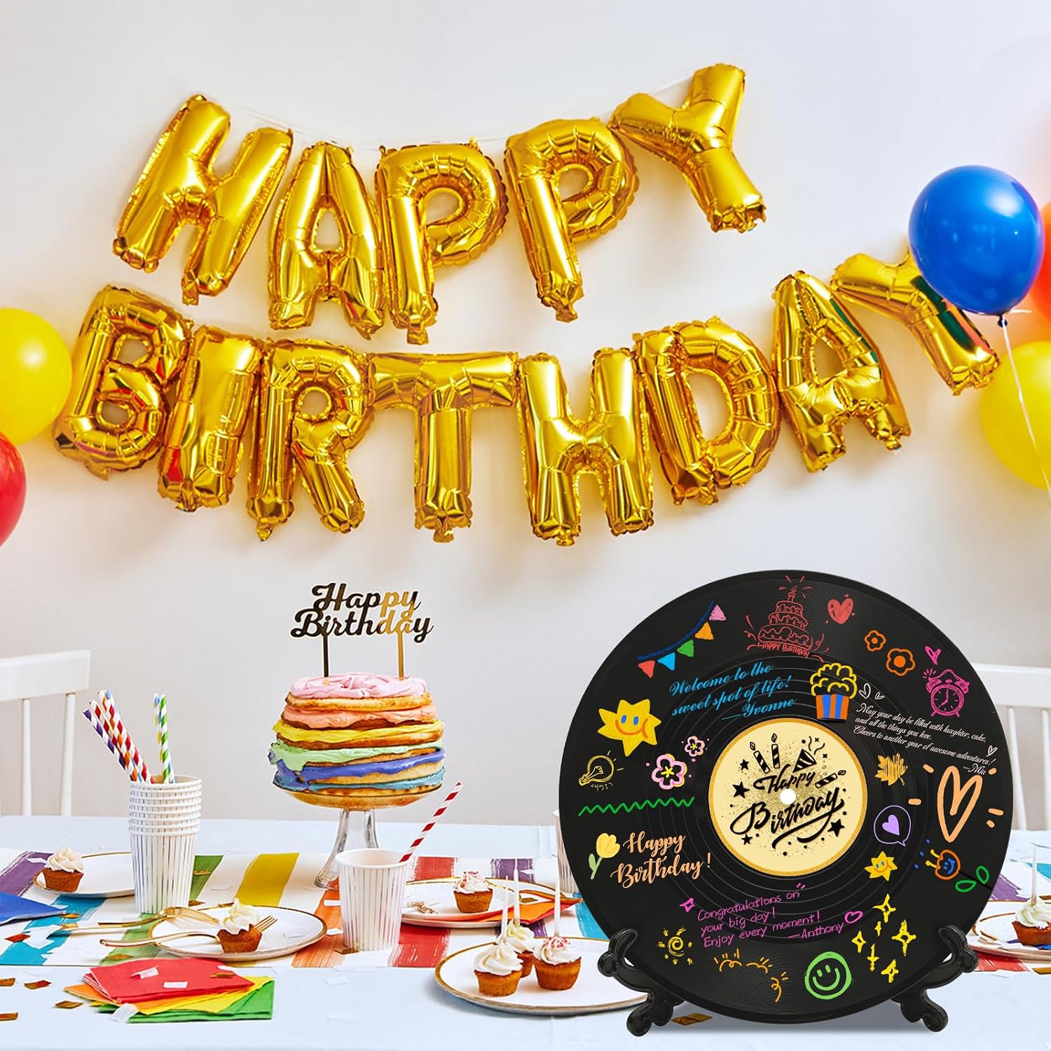 Aldernest Vinyl Record Happy Birthday Decorations Guest Book Alternatives, 4.2 ounces