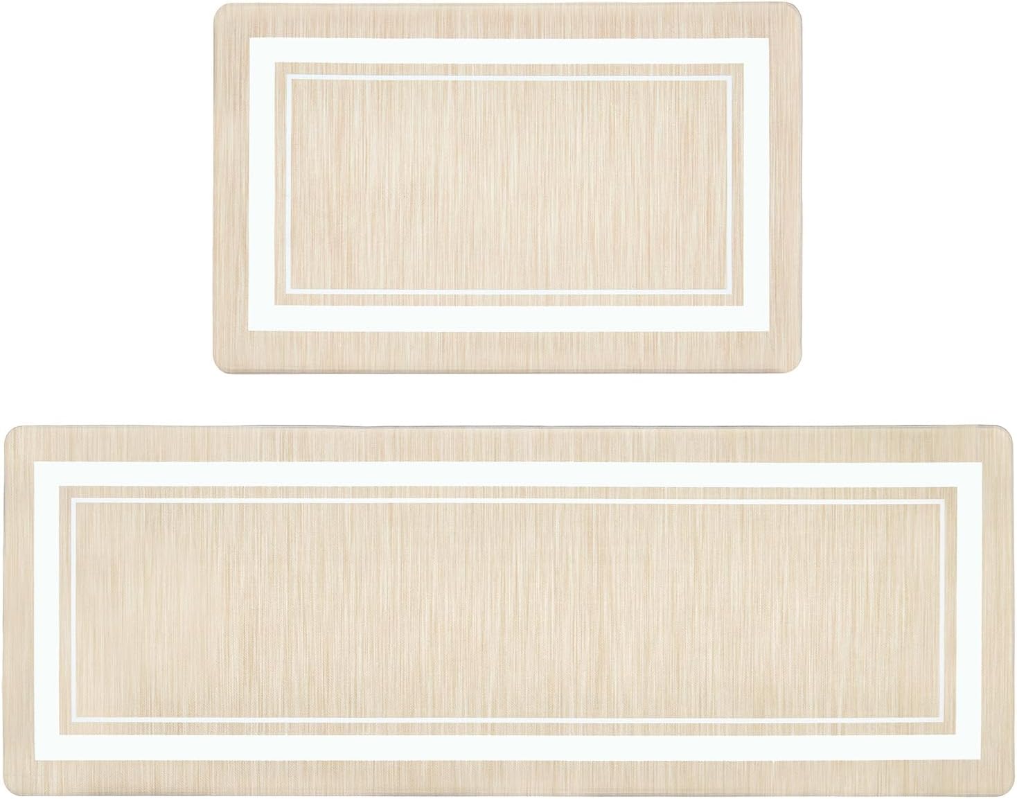 Ashenby Anti Fatigue Kitchen Mat Set of 2, Beige, 17.3"x27.6"+17.3"x47.2", 4.4 pounds, Border-beige, 48 Count