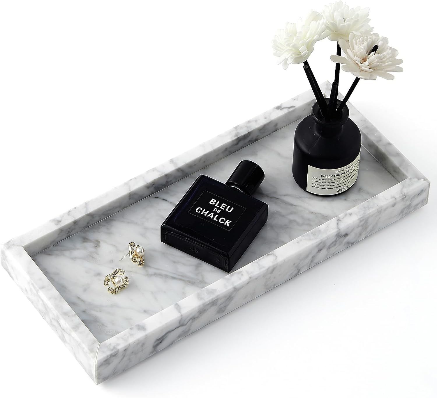 Aldernest Real Natural Small Marble Tray for Bathroom, Vanity, Kitchen Counter, 1.67 kg, White