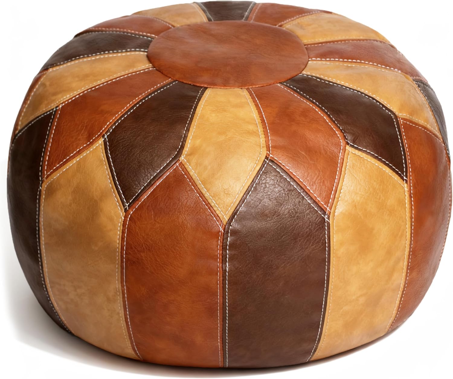 Aldernest Unstuffed Moroccan Faux Leather Pouf Ottoman Cover with Storage - Boho Chic Multi-Use Footrest for Living Room, Bedroom