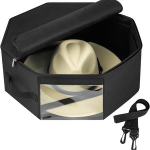 Rowanmere Hat Box for Cowboy, Panama, Fedora Wide Brim Hats, Side Support Hat Case, Black