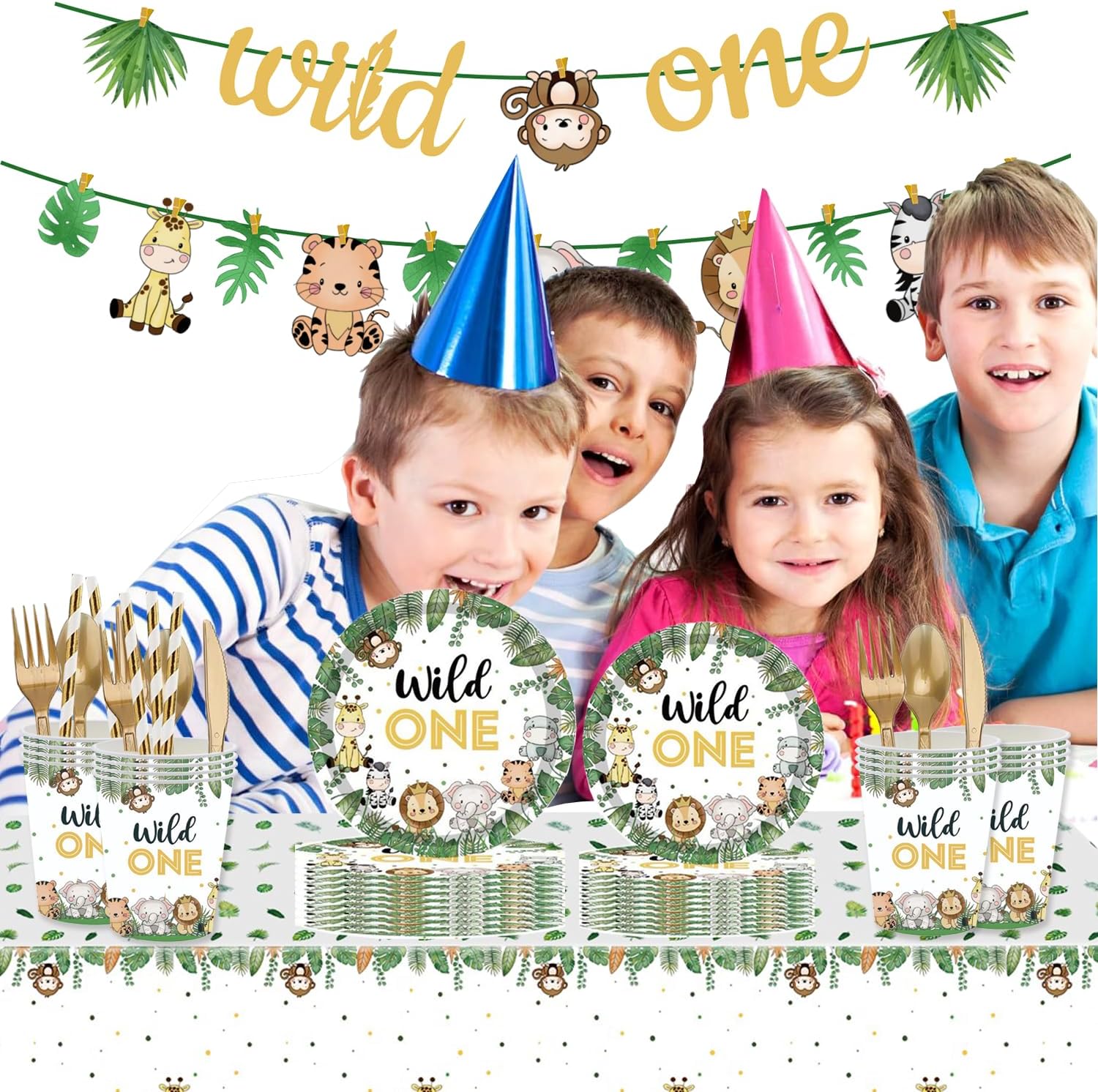 Aldernest Wild One Birthday Decorations 202 Pcs for 25 Guests, Green