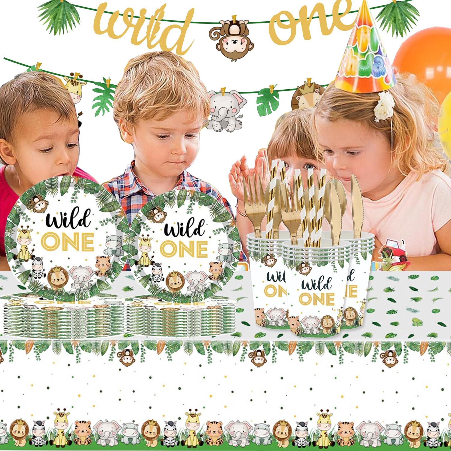 Aldernest Wild One Birthday Decorations 202 Pcs for 25 Guests, Green