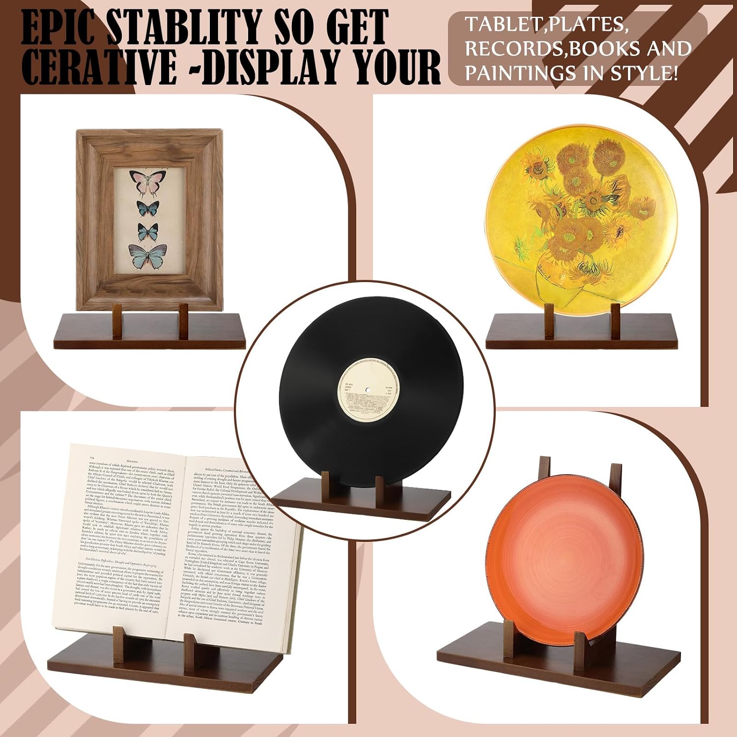 Aldernest 1pcs Wooden Display Stand 9in Plate Stand Decorative Plate Easel, 0.32 kg, wood color