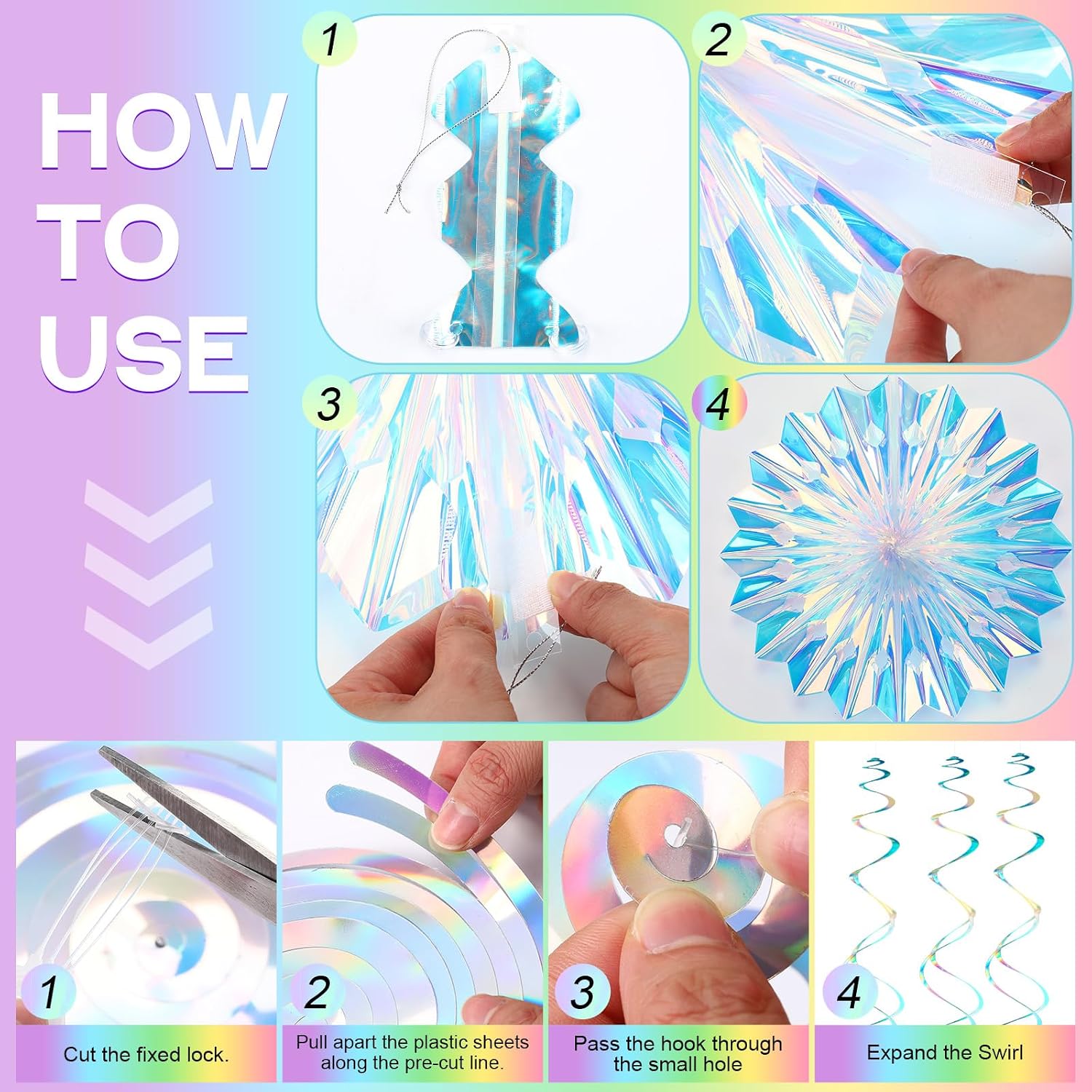VelloHome 23 Pcs Iridescent Birthday Party Decorations Disco Sparkly Decorations Holographic Party with Mermaid Happy Birthday Banner Hanging