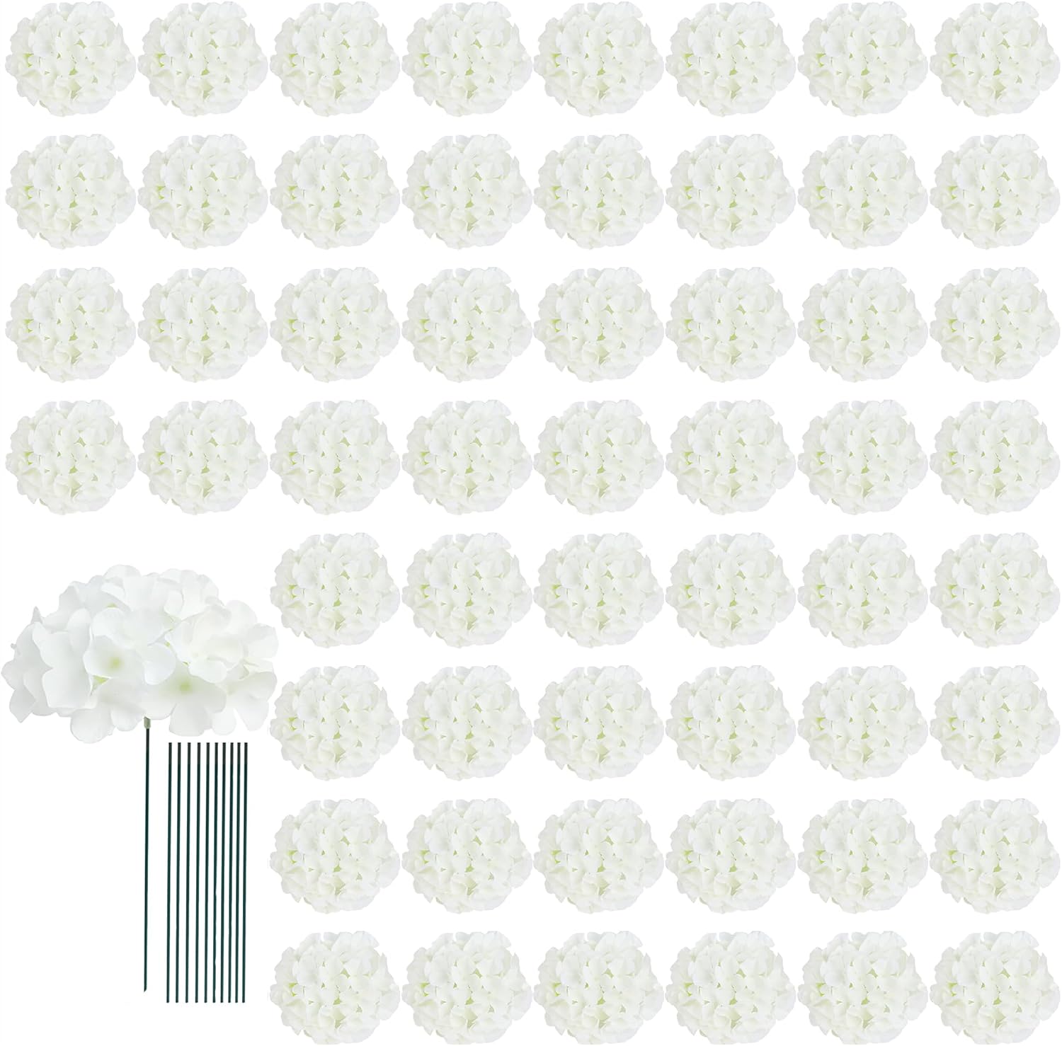 Aldernest 65pcs White Hydrangea Artificial Flowers Bulk Faux Hydrangeas, 1.17 kg, Ivory