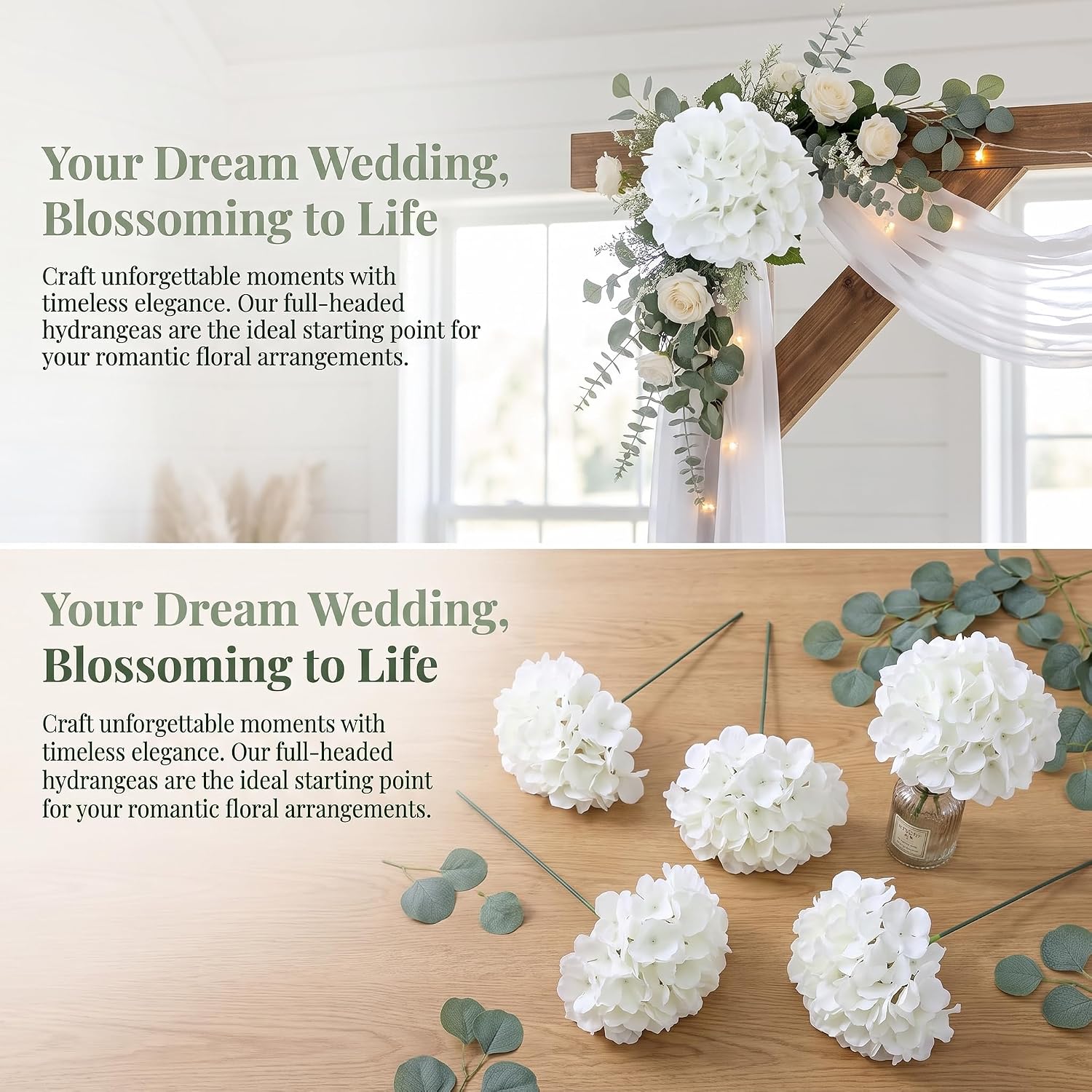 Aldernest 65pcs White Hydrangea Artificial Flowers Bulk Faux Hydrangeas, 1.17 kg, Ivory