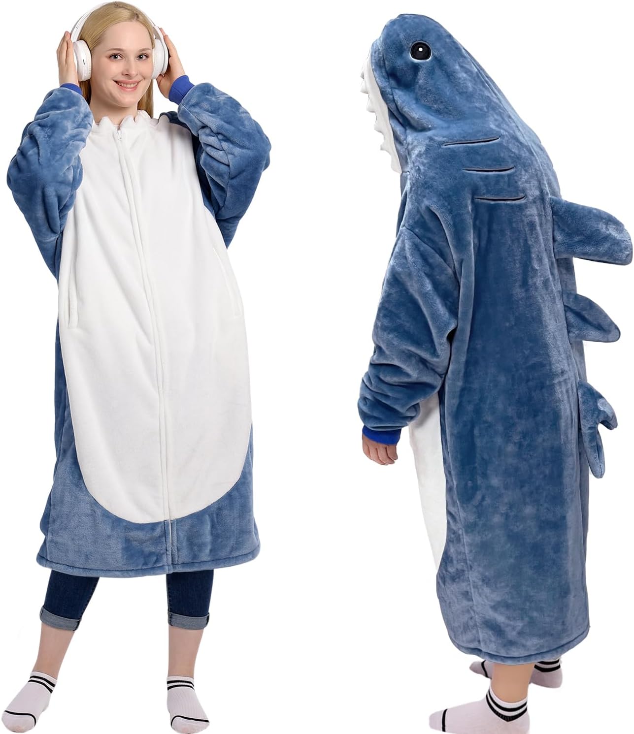 Birchmont Shark Blanket Hoodie Funny Birthday Gifts for Women Mom Men Boys Girls, Adult, Z-blue