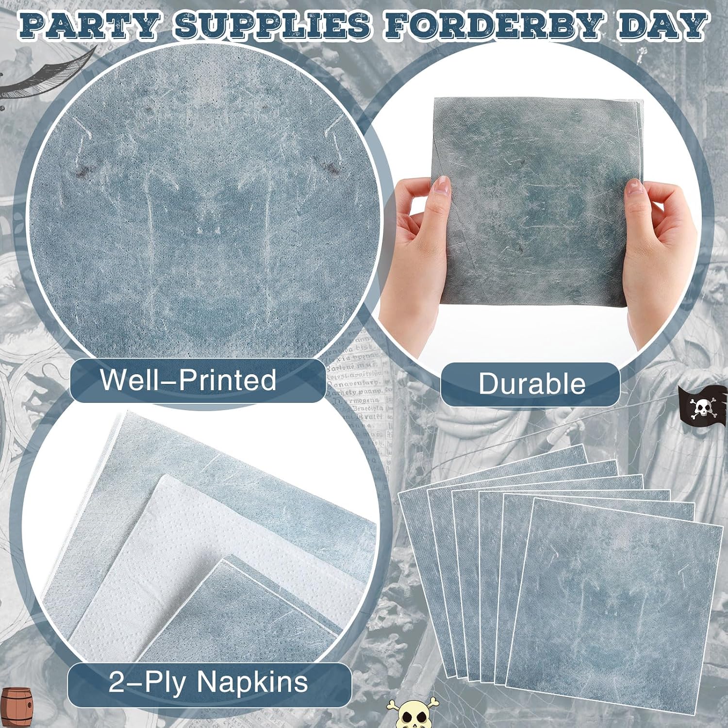 Aldernest 96 Pcs Medieval Party Supplies, Castle Pirate Birthday Party Tableware Set, 1.4 pounds, approx. 9 in and 7 in, retro gray