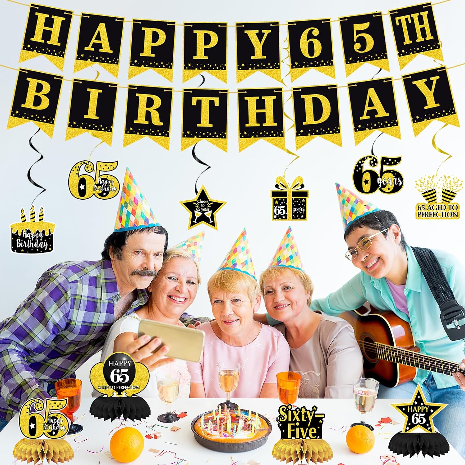 Aldernest Black Gold 65th Birthday Decorations for Men Women