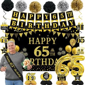 Aldernest Black Gold 65th Birthday Decorations for Men Women
