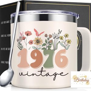 Aldernest 50th Birthday Gifts for Her, Vintage 1976 14oz Insulated Mug with Birthday Card, 0.41 kg