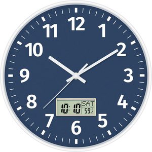Ashenby 12 Inch Digital and Analog Wall Clock Battery Operated Clock, Blue
