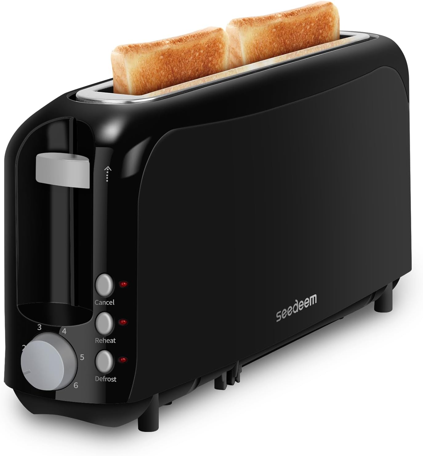 Ashenby 2 Slice Slim Toaster, 10" Long Slot, 6 Shade Settings, Black