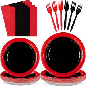 Ashenby 96Pcs Red and Black Birthday Party Decorations for Halloween Serves 24, 0.82 kg