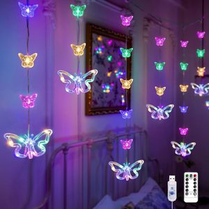 Oakmere Butterfly Curtain Lights for Bedroom 9.8ft LED Twinkle Fairy Light with Remote Timer Cute String Lights Wall Décor for Kids Girls Room Bed