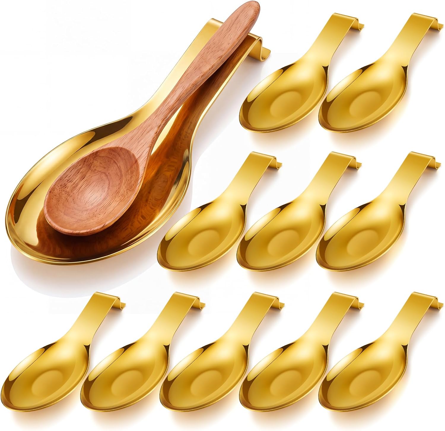 Ashenby 10 Pcs Spoon Rests Gold for Kitchen, Stainless Steel Utensil Holder