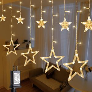 Birchmont 8.2FT 126L Warm White Christmas Star Icicle Curtain Lights Indoor, 0.56 kg
