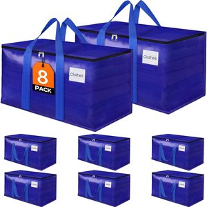 VelloHome 8 Pack Moving Storage Bags Heavy-Duty with Zippers for Clothes, 93L, Blue