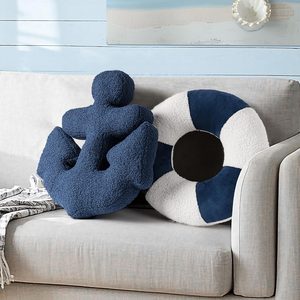 Aldernest 3D Anchor & Lifebuoy Nautical Decorative Throw Pillows, 19.6"& 15.7" Set of 2, 0.88 kg, Navy Blue-anchor & Lifebuoy