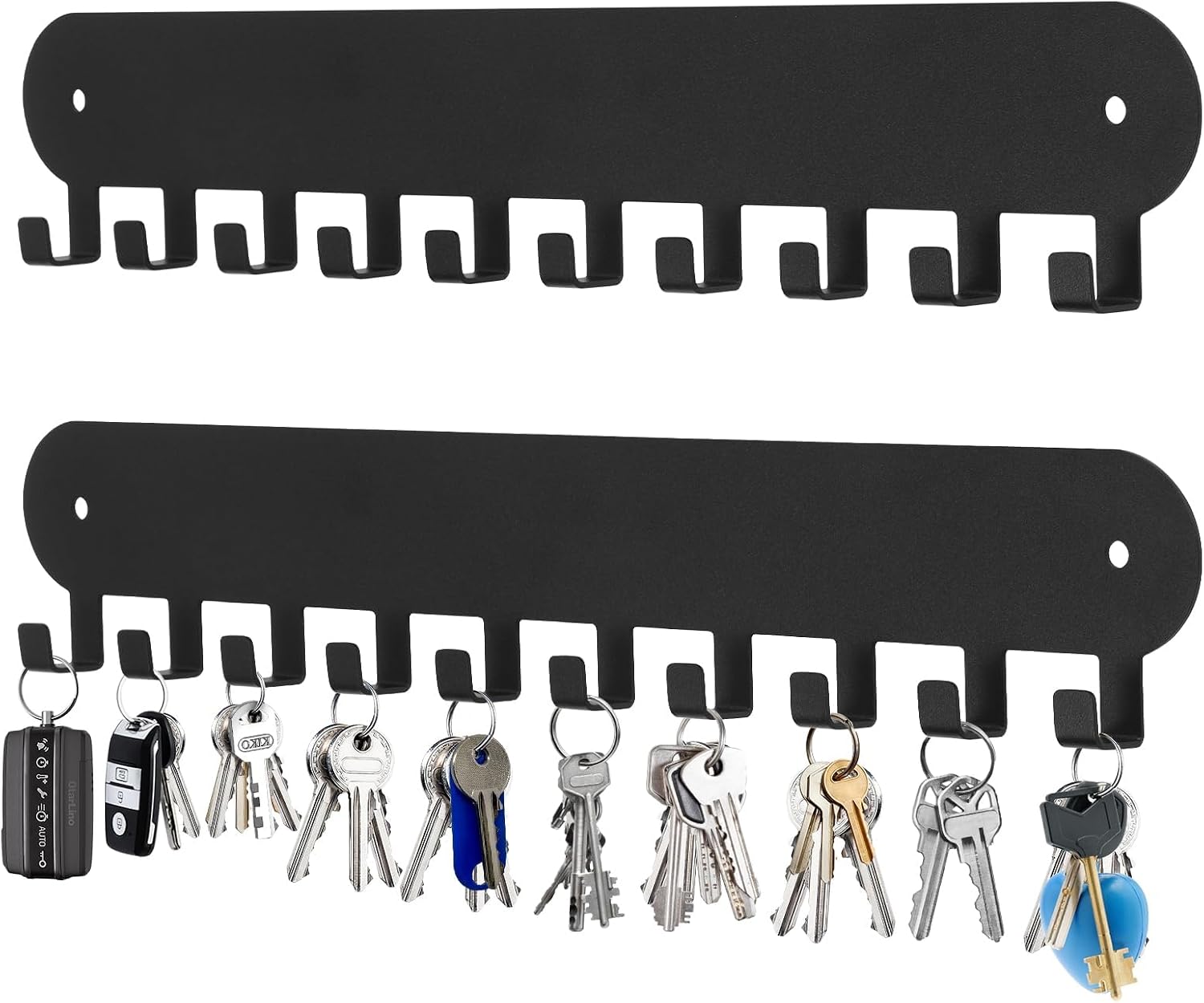 Ashenby 2 Pack Key Holder for Wall, Key Hooks with 10 Hooks, Black, 0.48 kg