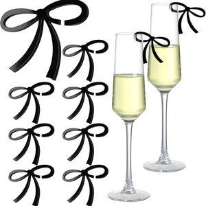 Birchmont 50 Pcs Black Bow Drink Tags Wine Glass Charms Party, 9.76 ounces