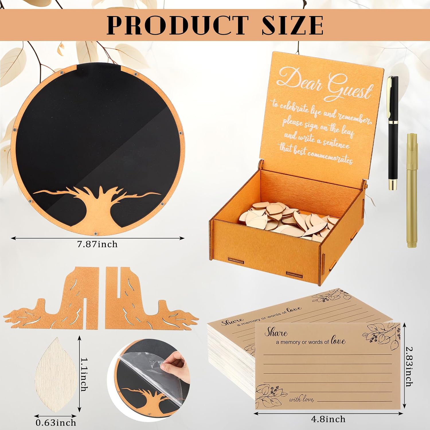 Elmgate 164 Pcs Celebration of Life Guest Book for Memorial Service Share a Memory Cards Wooden Box Funeral Memory Pen Leaves for Funeral Guest Book