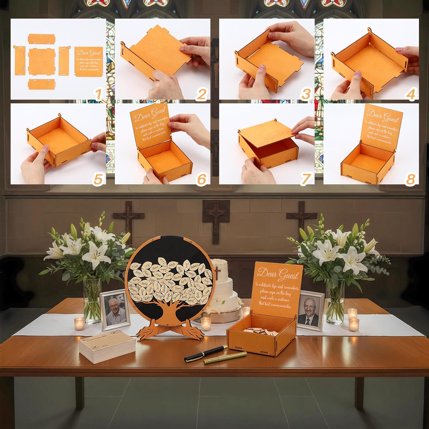 Elmgate 164 Pcs Celebration of Life Guest Book for Memorial Service Share a Memory Cards Wooden Box Funeral Memory Pen Leaves for Funeral Guest Book