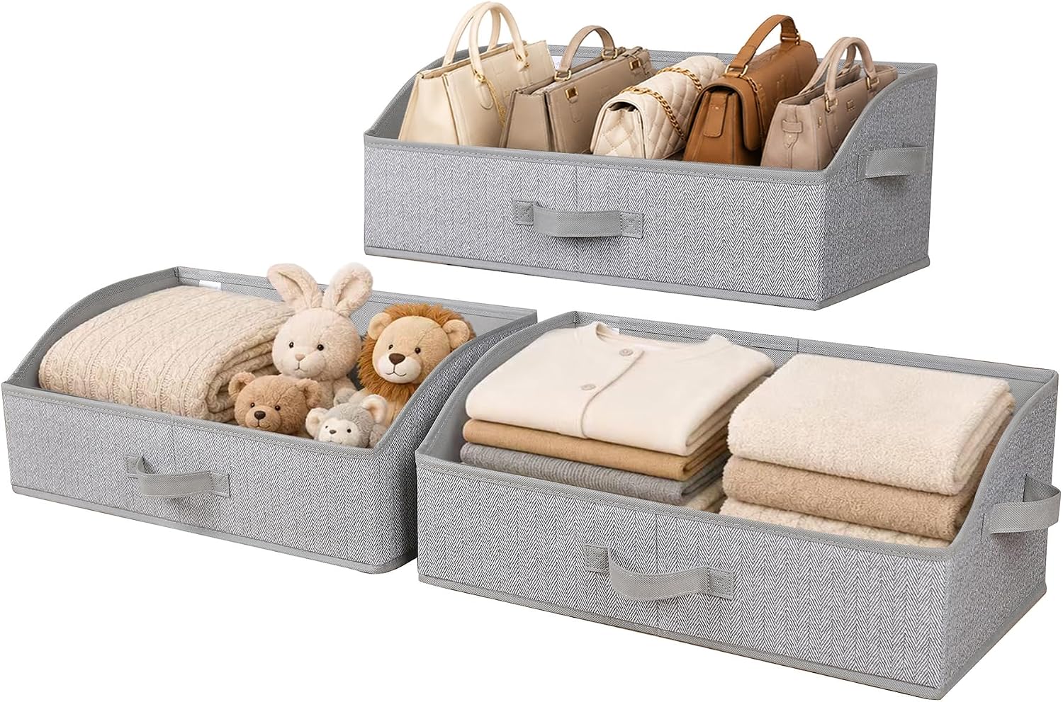 Aldernest Trapezoid Closet Storage Bins, Herringbone Gray, Extra Large, 3-Pack, 1.53 kg